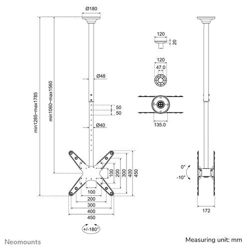 Neomounts Dubbele TV Plafondbeugel tot 75 inch 50 kg