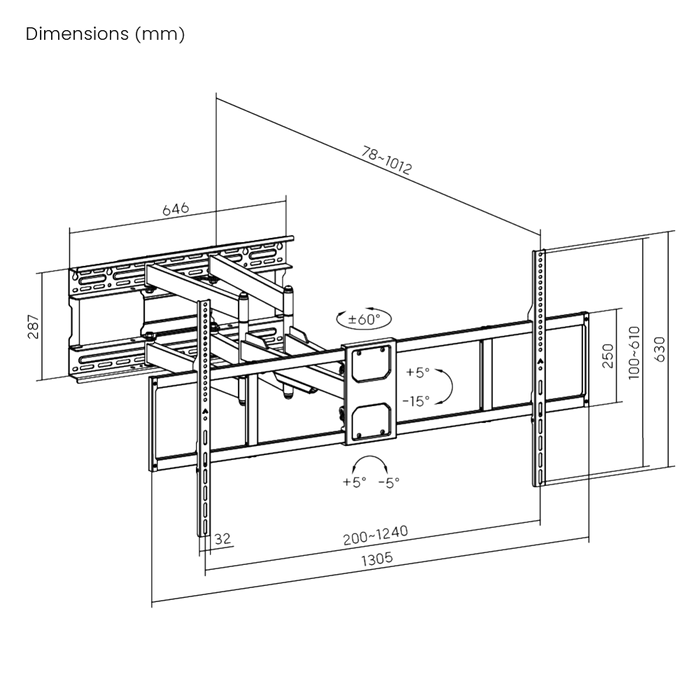Soporte de Pared para TV Ultra Resistente hasta 140 pulgadas | Movimiento Completo | 125 kg | VESA 1200x900