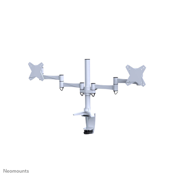 Neomounts FPMA-D1330D wit is een bureausteun voor 2 flat screens t/m 27 inch (69 cm).