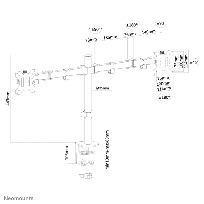 Neomounts FPMA-D550D zwart is een bureausteun voor 2 flat screens t/m 32 inch - Zwart