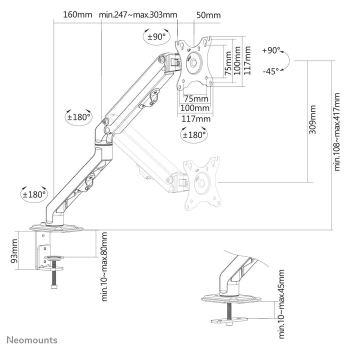 Neomounts FPMA-D650 zwart is een full motion bureausteun voor schermen t/m 27 (69 cm).