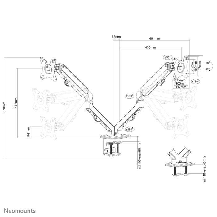 Neomounts FPMA-D650D zwart is een full motion bureausteun voor schermen t/m 27 (69 cm).