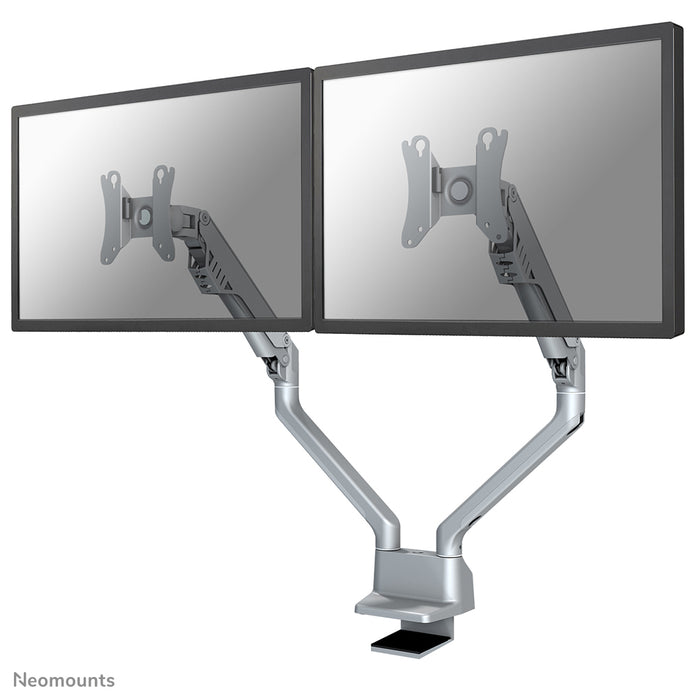 Neomounts FPMA-D750D plata es un soporte de escritorio con resorte de gas para pantallas planas de hasta 32 pulgadas (81 cm).