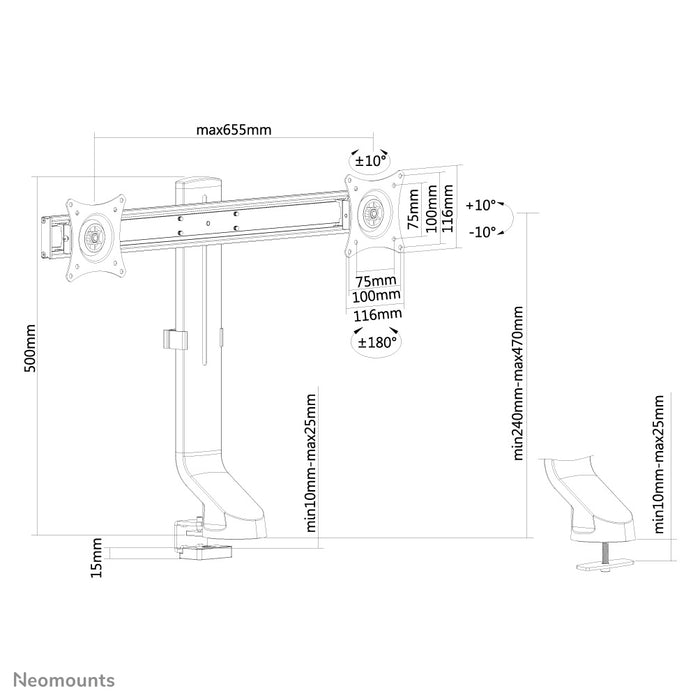 Neomounts FPMA-D860D negro es un soporte de escritorio para dos pantallas planas de hasta 27 pulgadas (69 cm).