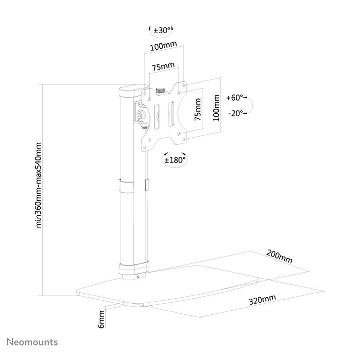 Neomounts FPMA-D890 blanco es un soporte de escritorio para pantallas planas de hasta 30 pulgadas (76 cm).