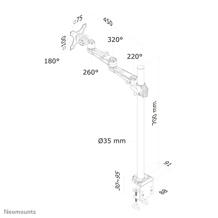 Neomounts FPMA-D935POLE70 es un soporte de escritorio con 3 puntos de giro para pantallas planas de hasta 30 pulgadas (76 cm).
