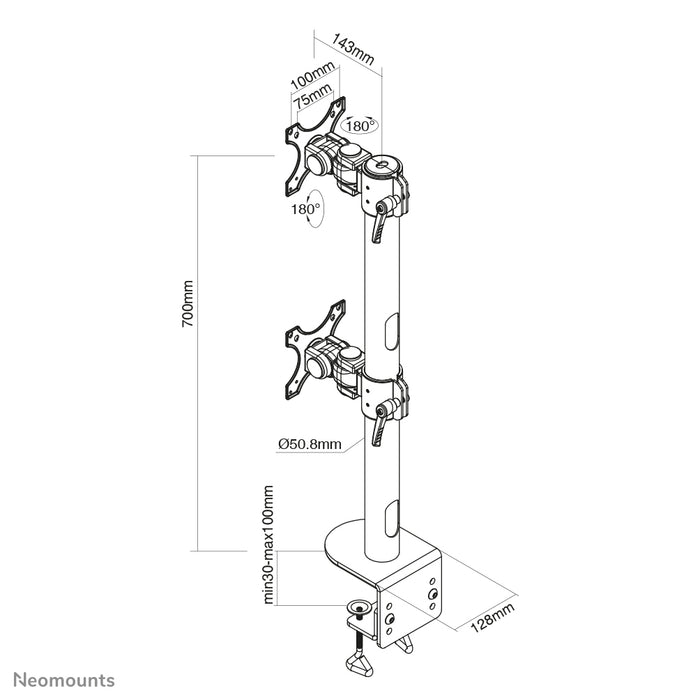 Neomounts FPMA-D960DV zwartPLUS es un soporte de escritorio para dos pantallas curvas de hasta 49 pulgadas (124 cm) - Negro