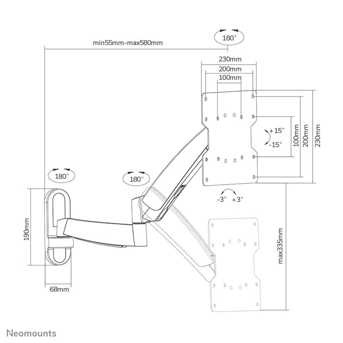 Neomounts FPMA-W950 is een wandsteun met 3 draaipunten voor flat screens t/m 40 inch (102 cm).