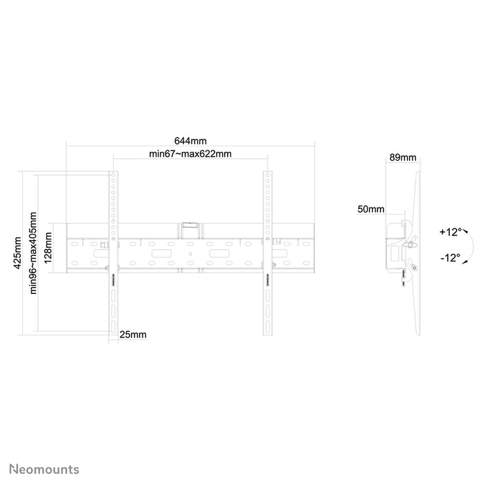 Neomounts LFD-W2640MP es un soporte de pared inclinable para pantallas planas de hasta 75 pulgadas y ofrece la posibilidad de colocar un reproductor multimedia o una mini computadora detrás de la pantalla.