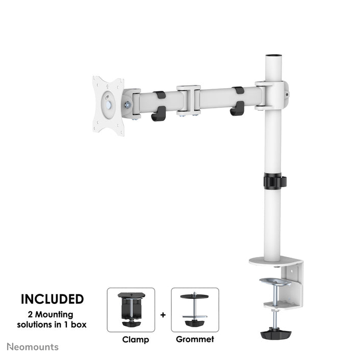 Neomounts NM-D135 wit es un soporte de escritorio con 3 puntos de giro para pantallas planas de hasta 30 pulgadas (76 cm).