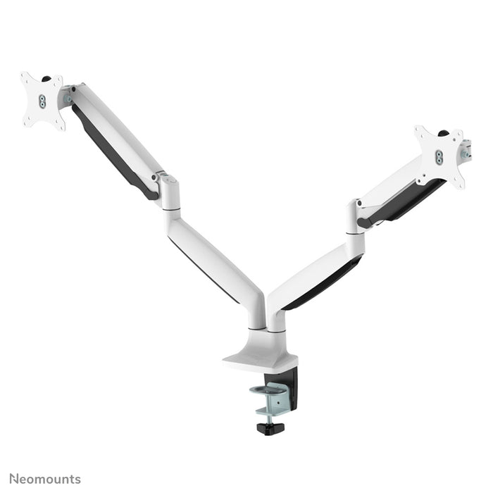 Neomounts NM-D750D wit es un soporte de escritorio con resorte de gas para dos pantallas planas de hasta 32 pulgadas (82 cm).