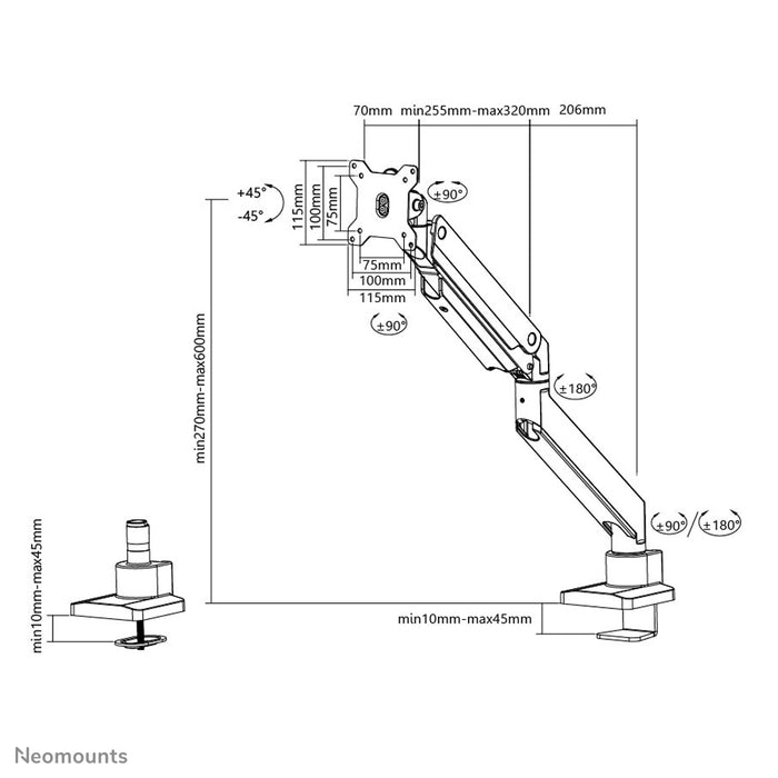 Neomounts NM-D775black es un soporte de escritorio con resorte de gas para pantallas planas de hasta 32 pulgadas (81 cm) - Negro