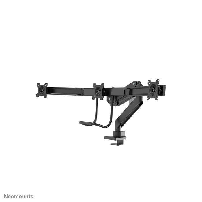 Neomounts NM-D775DX3 negro es un soporte de escritorio con resorte de gas, barra transversal y palanca para pantallas planas de hasta 27 pulgadas (68,6 cm).