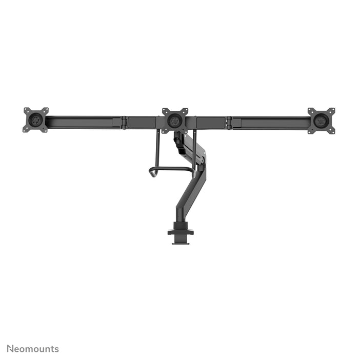 Neomounts NM-D775DX3 negro es un soporte de escritorio con resorte de gas, barra transversal y palanca para pantallas planas de hasta 27 pulgadas (68,6 cm).