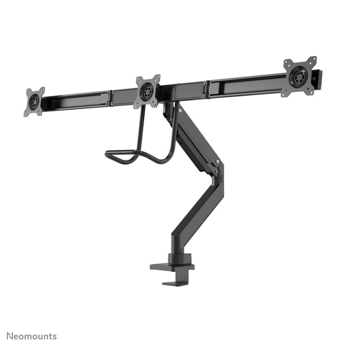 Neomounts NM-D775DX3 negro es un soporte de escritorio con resorte de gas, barra transversal y palanca para pantallas planas de hasta 27 pulgadas (68,6 cm).