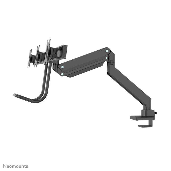 Neomounts NM-D775DX3 negro es un soporte de escritorio con resorte de gas, barra transversal y palanca para pantallas planas de hasta 27 pulgadas (68,6 cm).