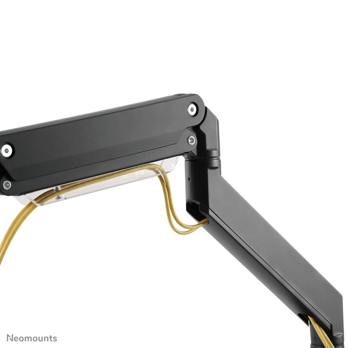 Neomounts NM-D775DX3 negro es un soporte de escritorio con resorte de gas, barra transversal y palanca para pantallas planas de hasta 27 pulgadas (68,6 cm).