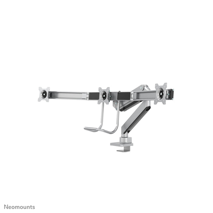 Neomounts NM-D775DX3 plata es un soporte de escritorio con resorte de gas, barra transversal y palanca para pantallas planas de hasta 27 pulgadas (68,6 cm).