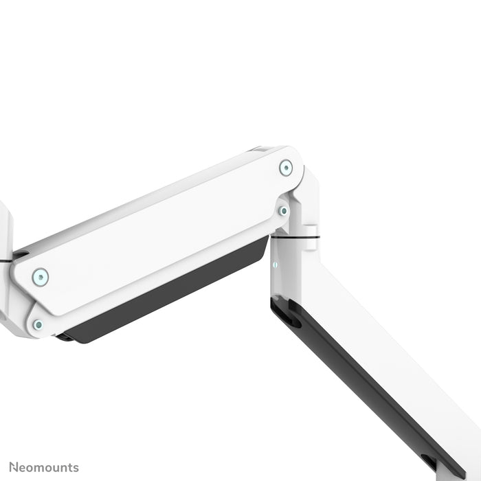 Neomounts NM-D775DX3 blanco es un soporte de escritorio con resorte de gas, barra transversal y palanca para pantallas planas de hasta 27 pulgadas (68,6 cm).