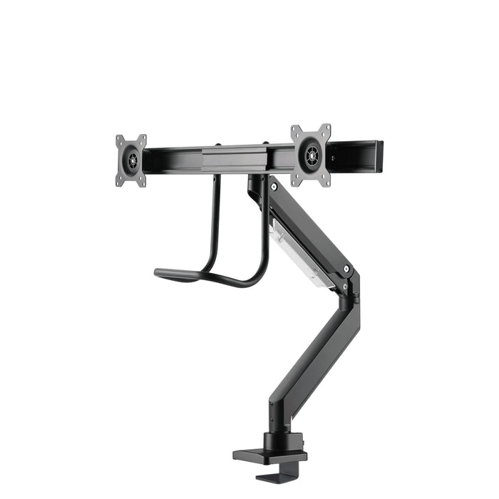 Neomounts NM-D775DX negro es un soporte de escritorio con resorte de gas, barra transversal y palanca para pantallas planas de hasta 32 pulgadas (81 cm).