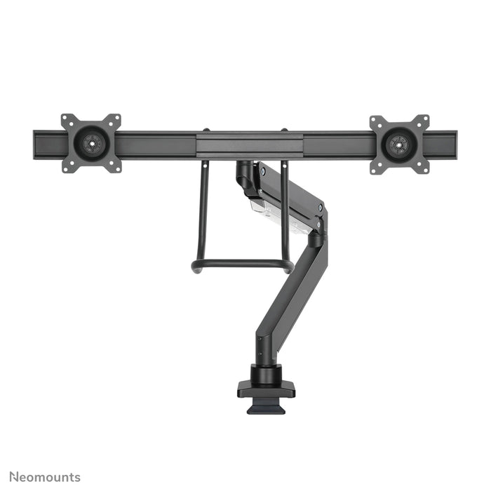 Neomounts NM-D775DX negro es un soporte de escritorio con resorte de gas, barra transversal y palanca para pantallas planas de hasta 32 pulgadas (81 cm).