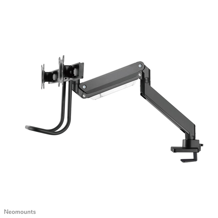 Neomounts NM-D775DX negro es un soporte de escritorio con resorte de gas, barra transversal y palanca para pantallas planas de hasta 32 pulgadas (81 cm).