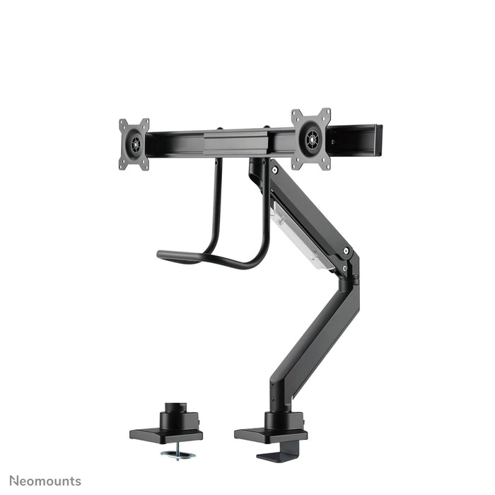 Neomounts NM-D775DX negro es un soporte de escritorio con resorte de gas, barra transversal y palanca para pantallas planas de hasta 32 pulgadas (81 cm).