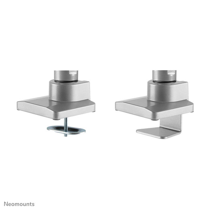 Neomounts NM-D775DX plata es un soporte de escritorio con resorte de gas, barra transversal y palanca para pantallas planas de hasta 32 pulgadas (81 cm).