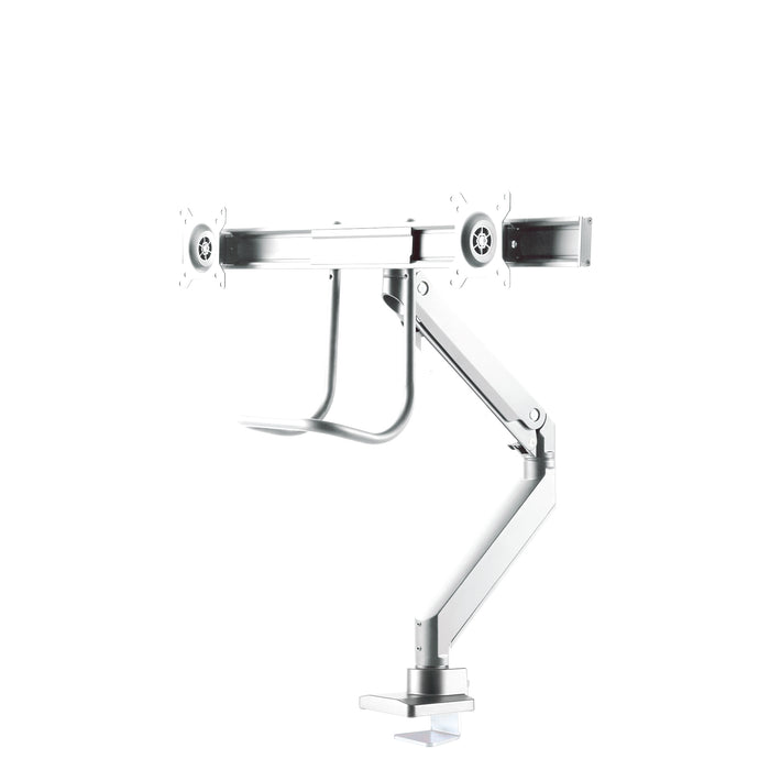 Neomounts NM-D775DX blanco es un soporte de escritorio con resorte de gas, barra transversal y palanca para pantallas planas de hasta 32 pulgadas (81 cm).