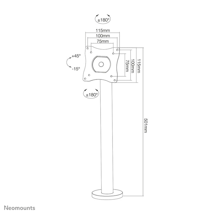 Neomounts NS-DPOS100 negro es un soporte de escritorio con 1 punto giratorio para pantallas planas de hasta 32 pulgadas.