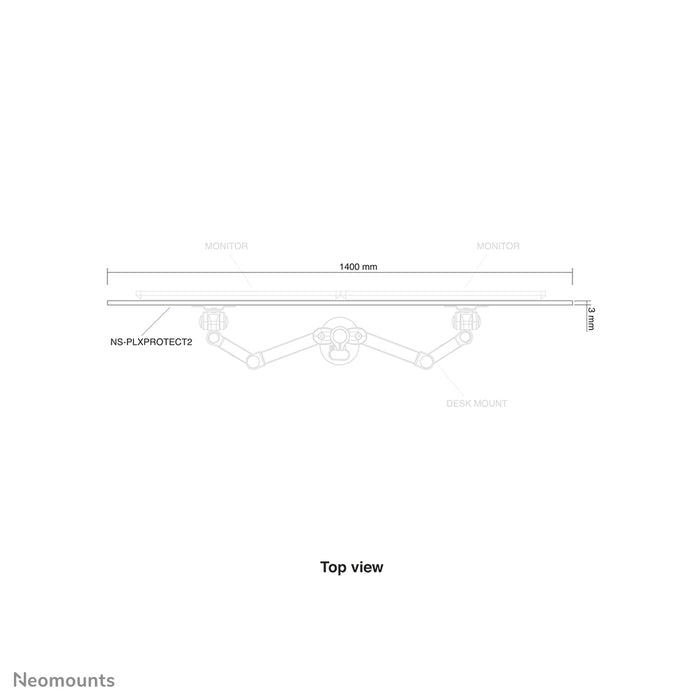 Neomounts NS-PLXPROTECT2 es una pantalla transparente para 2 pantallas planas y ofrece protección contra la distancia en el lugar de trabajo - Acrílico transparente, 100% reciclable | PLXPROTECT está registrado como patente de diseño de la UE |
