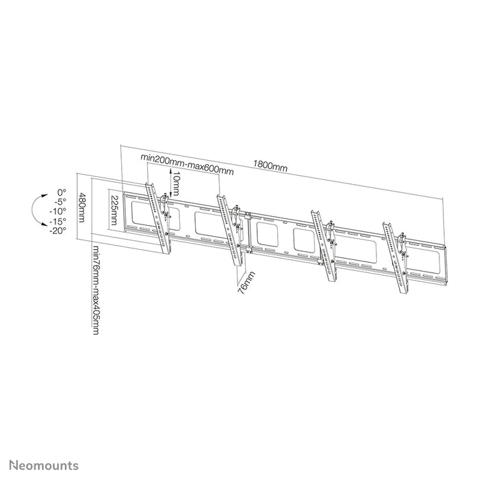 Neomounts NS-WMB200 negro es un soporte de pared para tablero de menú para pantallas de hasta 52 pulgadas (132 cm).