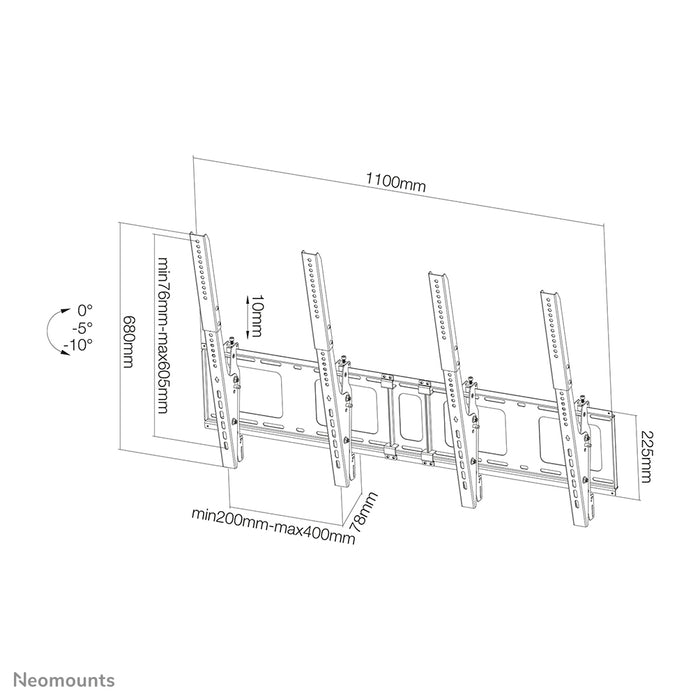 Neomounts NS-WMB200P negro es un soporte de pared para tablero de menú para la instalación vertical de pantallas de hasta 52 pulgadas (132 cm).