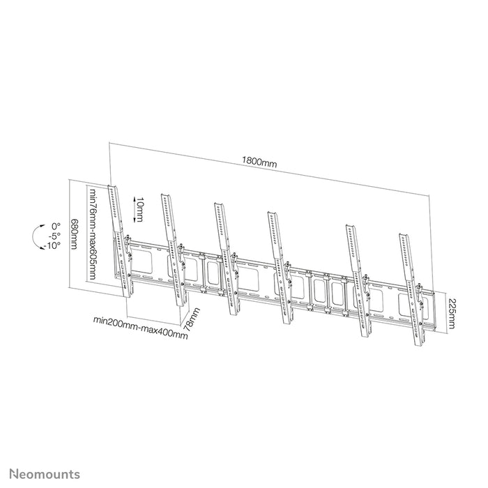 Neomounts NS-WMB300P negro es un soporte de pared para tablero de menú para la instalación vertical de pantallas de hasta 52 pulgadas (132 cm).