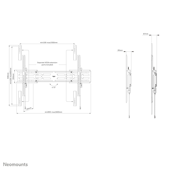 Neomounts WL30S-950BL19 soporte plano de pared para pantallas de 55-110 pulgadas - Negro