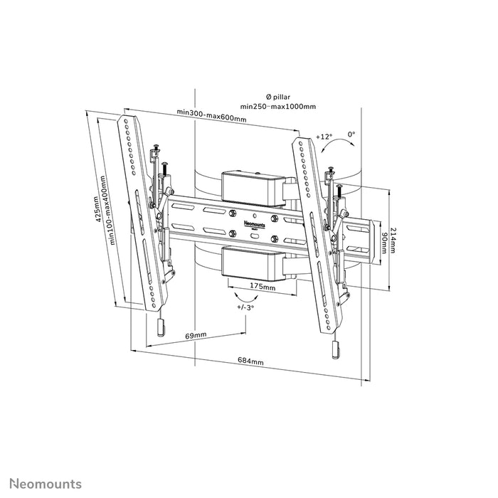 Neomounts WL35S-910BL16 soporte de columna inclinable para pantallas de 40-75 pulgadas - Negro