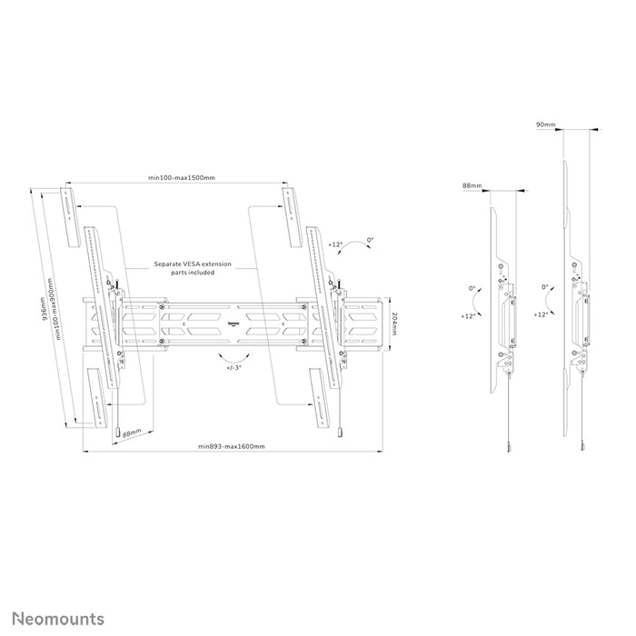 Neomounts WL35S-950BL19 soporte de pared inclinable para pantallas de 55-110 pulgadas - Negro