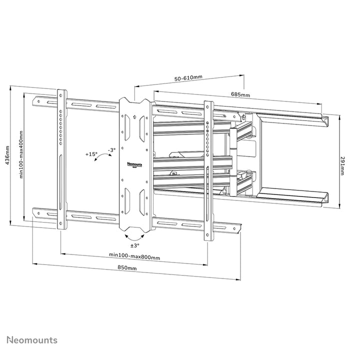 Soporte de pared Neomounts WL40S-850BL18 de movimiento completo para pantallas de 43-86 pulgadas - Negro