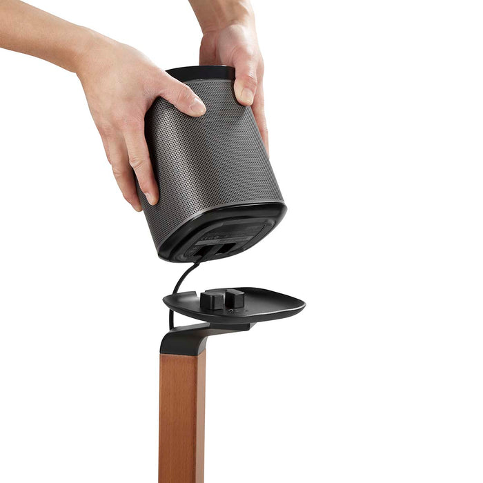 Soporte de diseño escandinavo para altavoces Sonos One, One SL y PLAY:1 – Base de madera/metal con gestión de cables y amortiguación de vibraciones.