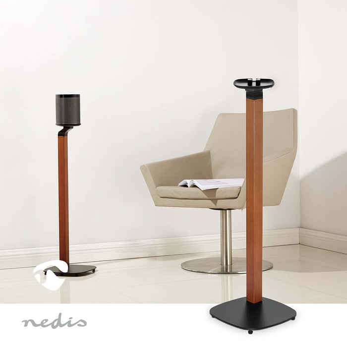 Soporte de diseño escandinavo para altavoces Sonos One, One SL y PLAY:1 – Base de madera/metal con gestión de cables y amortiguación de vibraciones.