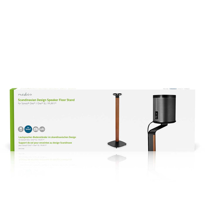 Soporte de diseño escandinavo para altavoces Sonos One, One SL y PLAY:1 – Base de madera/metal con gestión de cables y amortiguación de vibraciones.