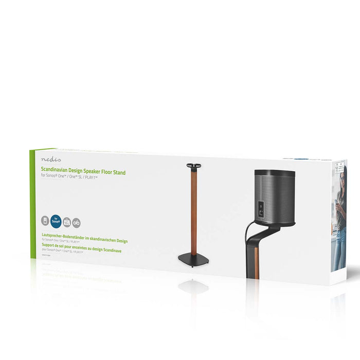 Soporte de diseño escandinavo para altavoces Sonos One, One SL y PLAY:1 – Base de madera/metal con gestión de cables y amortiguación de vibraciones.