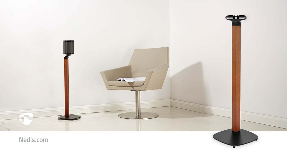 Soporte de diseño escandinavo para altavoces Sonos One, One SL y PLAY:1 – Base de madera/metal con gestión de cables y amortiguación de vibraciones.