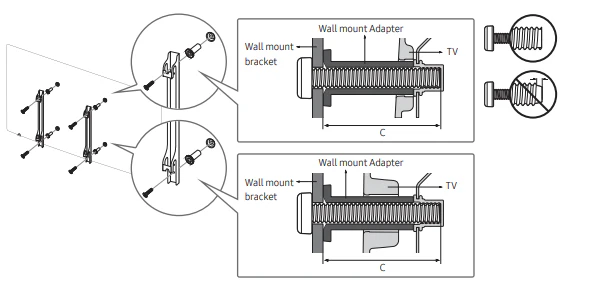 Juego de adaptadores de anillo P para televisor Samsung – 4x anillo P – 4x tornillos M8x50mm + 12 arandelas – Para montaje de soporte de televisor
