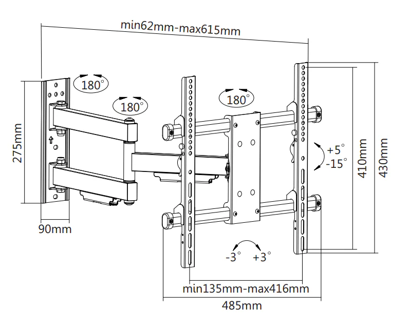 Soporte de pared Wolff Mount con movimiento completo para televisión - Perfecto para televisores de 32 a 55 pulgadas - Soporta hasta 50 KG - Garantía de 10 años | Universal