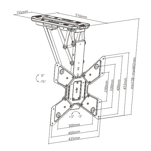 Wolff Mount Elektrische Plafondbeugel |Tot 55 inch |VESA 200x200 |Tot 30KG |Met App en AB