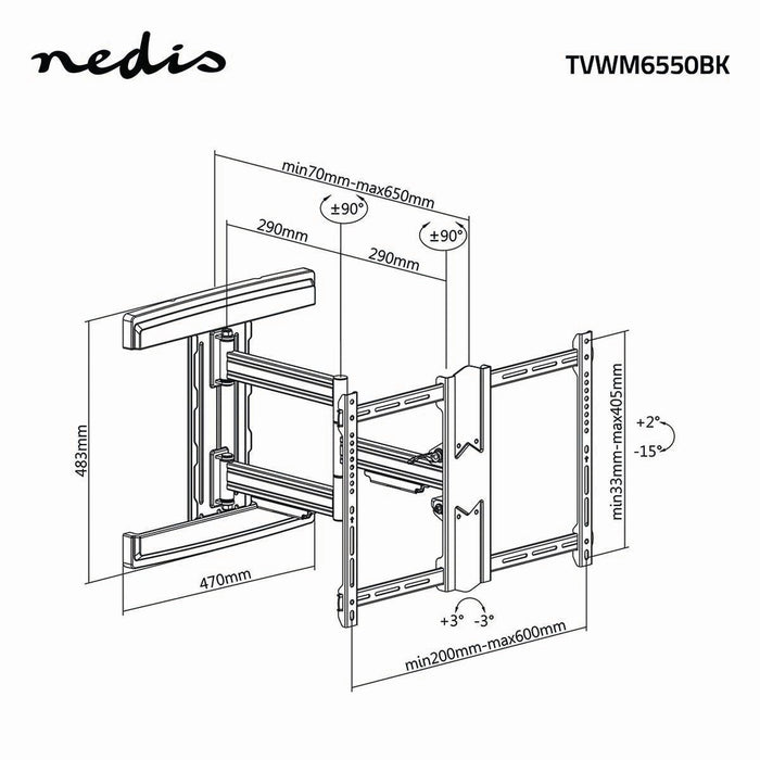 Soporte de pared para televisor de movimiento completo | 37 - 80" | Máx. 50 kg | 3 puntos de bisagra