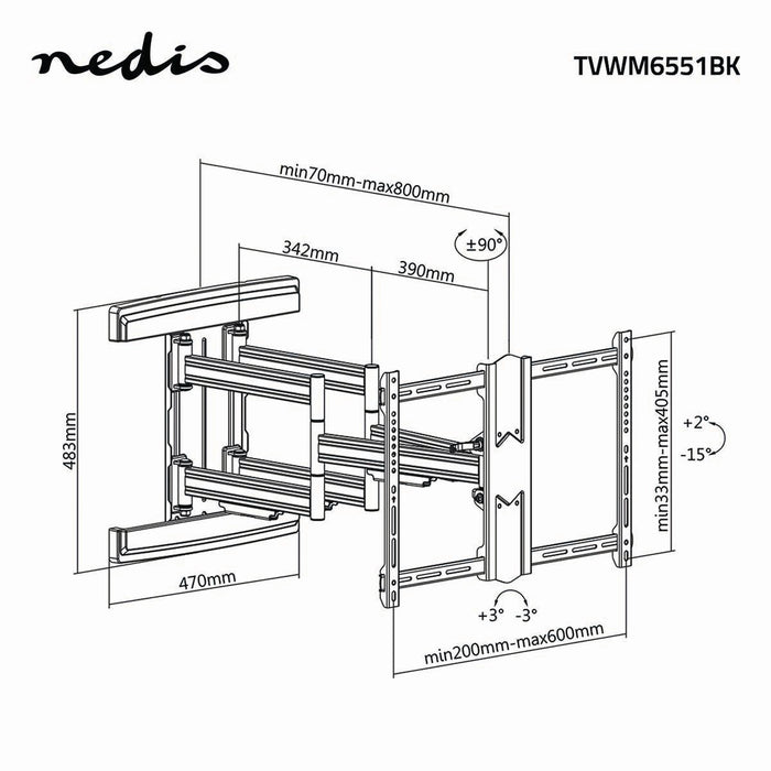 Soporte de pared para televisor de movimiento completo | 37 - 80" | Máx. 70 kg | 6 puntos de bisagra