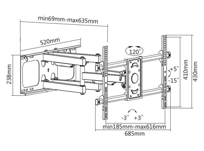 Wolff Mount TV Muurbeugel 37 t/m 90 inch voor Samsung | 63 cm uit de muur | Draaibaar | 60 kilo |VESA 600x400