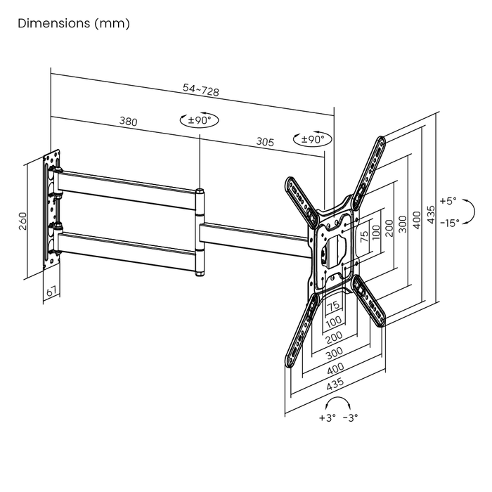 Wolff Mount Lange TV beugel voor Philips 32-65 inch (73 cm uit de muur) |Universeel |VESA 400x400